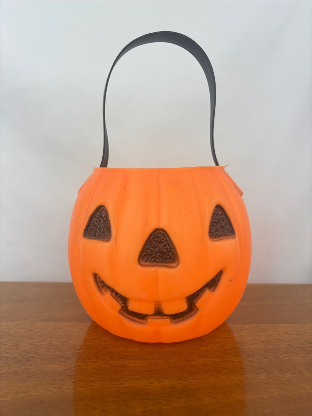 Vintage A.J. Renzie Halloween plastic blow mold pumpkin pail double sided skull